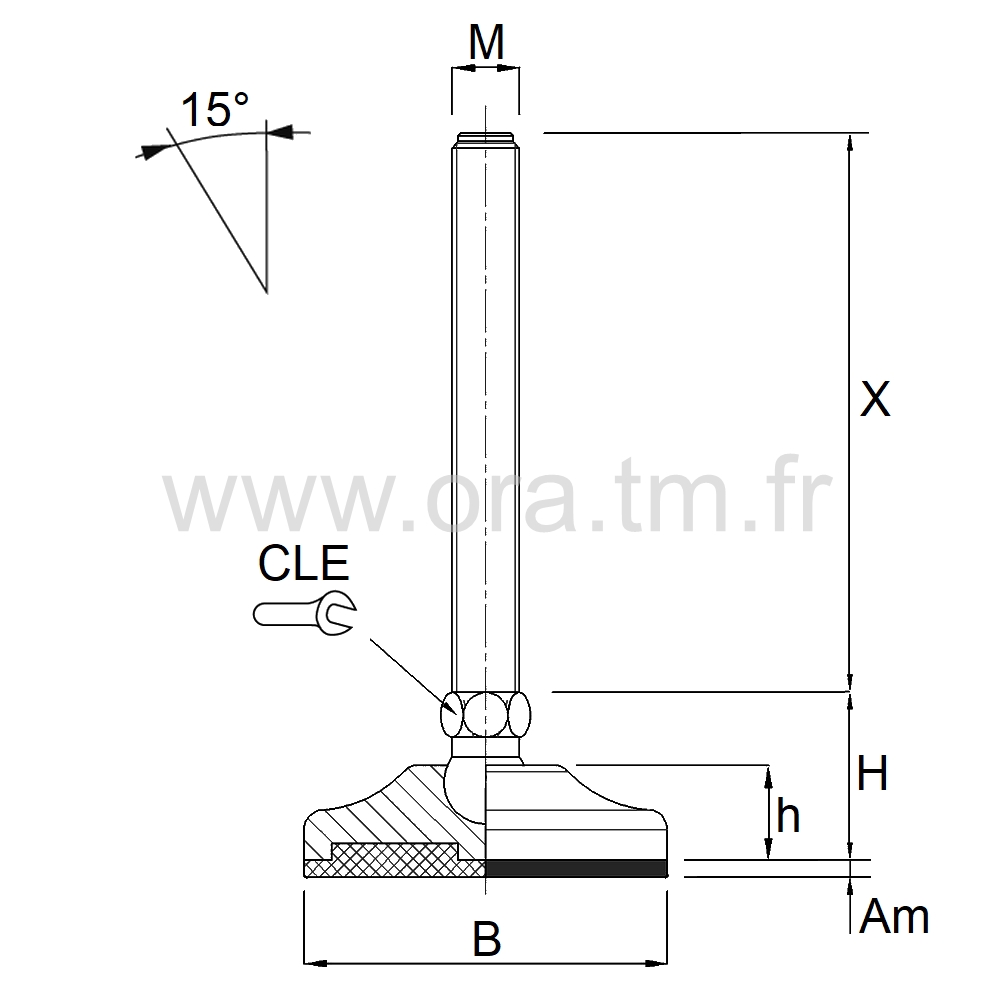 VMH - VERIN PIED MACHINE - CHARGE LOURDE ANGLE 15°